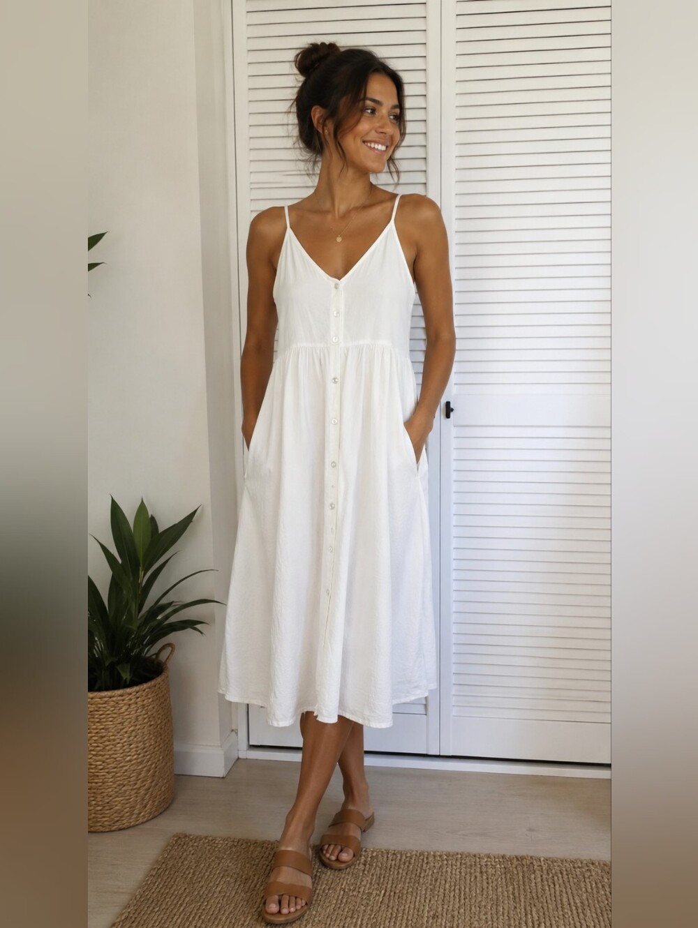 a new day Cream Button-Front Midi Dress